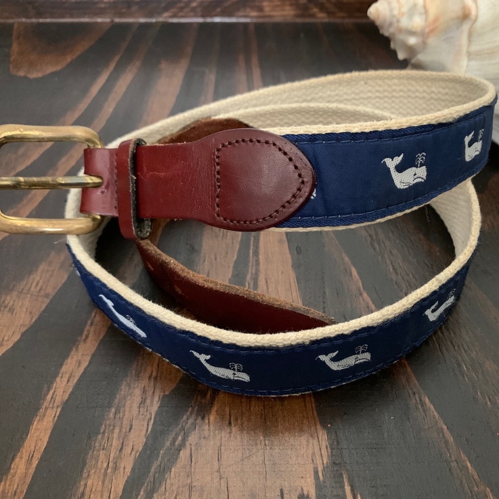 Preston Leather/ Brass Belt with Spouting Whales